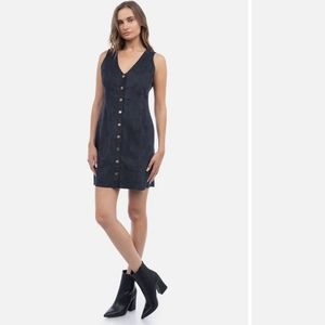 Naked Zebra Faux Suede Snap Up Sleeveless‎ Dress Dark Gray